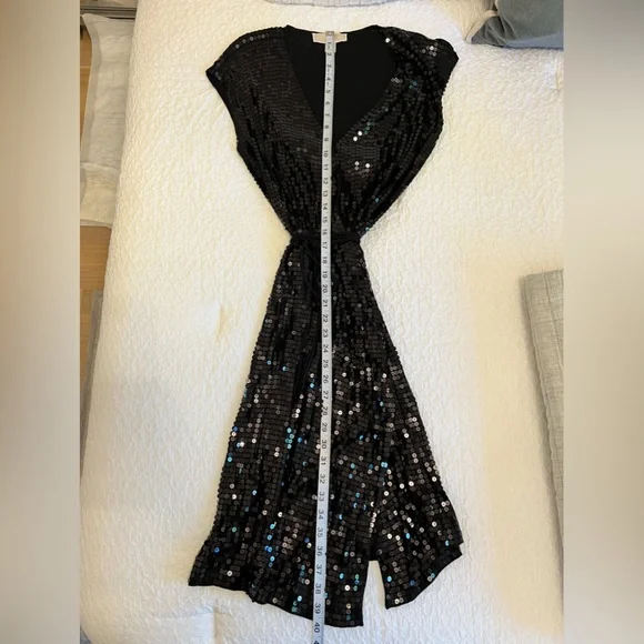 Michael Kors Black Sequin Wrap Dress (Size: M) - Picture 7 of 8